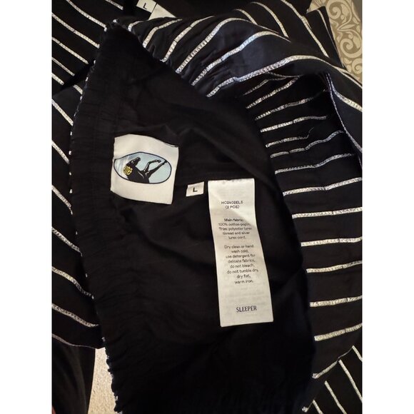 Sleeper Black Silver Stripe Womens Large L Luxury Cotton Pajama Set $420 - Picture 15 of 16
